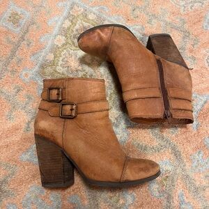 Lucky Brand Tan Leather Double-Buckle Ankle Booties